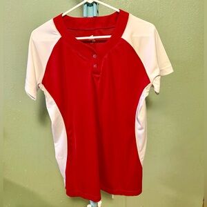 Vibrant Red and White Short Sleeve Tee